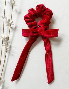 Red Sparkle Velvet Bow Scrunchie