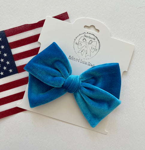 Turquoise Velvet Handtied Bow