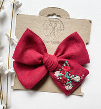 Load image into Gallery viewer, *PREORDER* Holiday Floral Embroidered Initial Bows