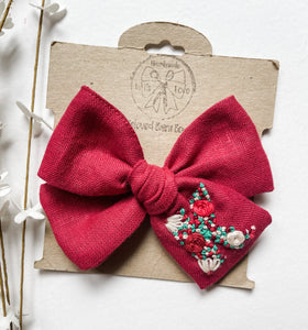 *PREORDER* Holiday Floral Embroidered Initial Bows
