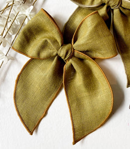 Olive Copper Trimmed Linen Beloved Bows and Headbands