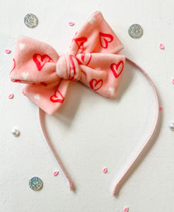 Hot Pink Hearts Handtied Velvet Bows and Headbands