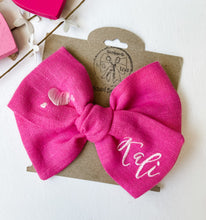 Load image into Gallery viewer, *4 Week TAT* Sweet Hot Pink Linen Name Bows