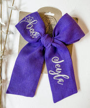 Load image into Gallery viewer, Boo! Purple Embroidered Name Bows