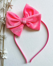 Load image into Gallery viewer, Candy Pink Handtied Velvet Bows and Headbands
