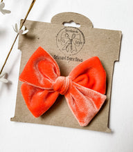 Load image into Gallery viewer, Tangerine Velvet Handtied Bows and Headbands