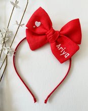 Load image into Gallery viewer, *4 Week TAT* Sweet Red Linen Name Bows