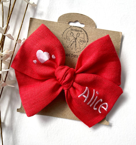 *4 Week TAT* Sweet Red Linen Name Bows