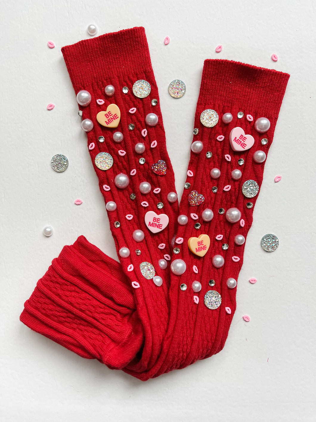 Red Valentines Embellished Socks