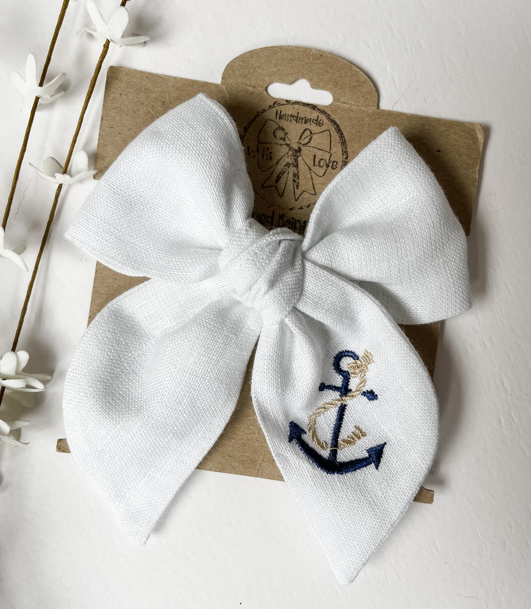 White Anchors Bows and Headbands