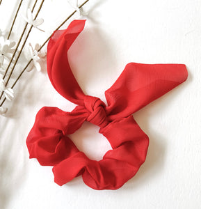Red and White Chiffon Bow Scrunchies