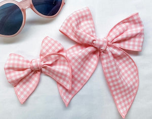 Pink/pink Gingham Bows and Headbands