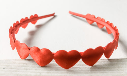 Red Satin Hearts Headband