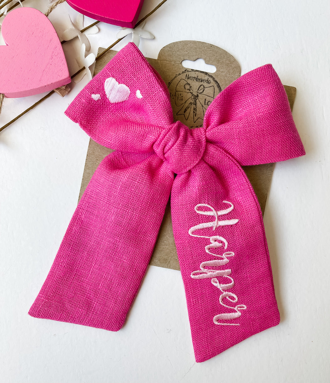 *4 Week TAT* Sweet Hot Pink Linen Name Bows