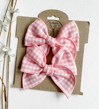 Load image into Gallery viewer, Pink/pink Gingham Bows and Headbands