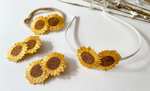 Sunflower Embroidered Clips and Headbands