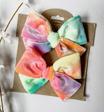 Load image into Gallery viewer, Tie Dye Velvet Handtied Bows and Headbands