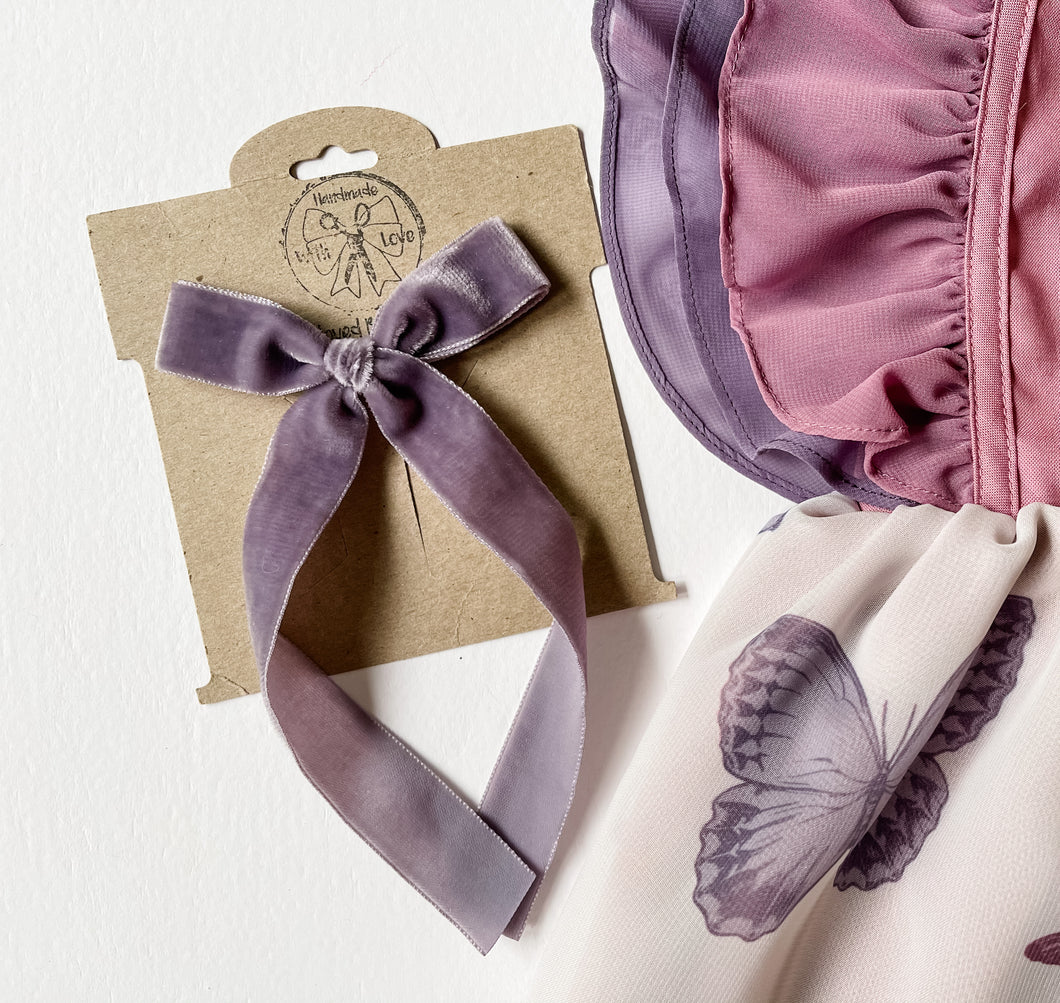 Plum Petite Velvet Ribbon Bows and Headbands