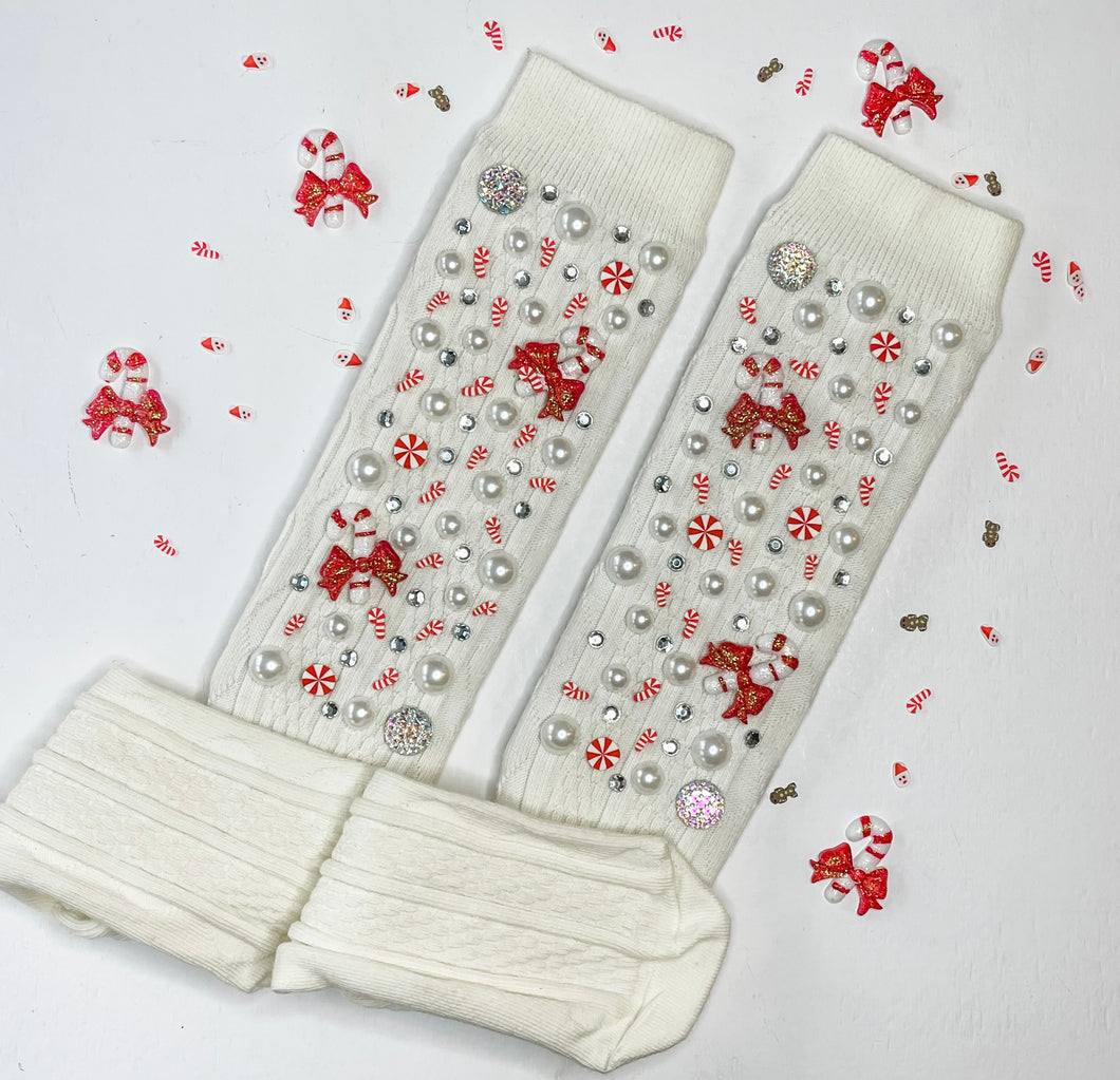 Ivory Candycane Embellished Socks