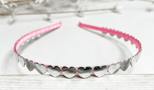 Silver on Pink Hearts Headband