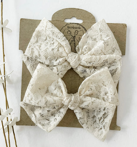 Ivory Lace School Girl Bows