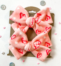 Load image into Gallery viewer, Hot Pink Hearts Handtied Velvet Bows and Headbands