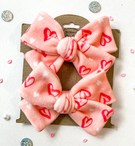 Hot Pink Hearts Handtied Velvet Bows and Headbands