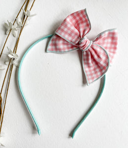 *SALE* Pink/mint Gingham Bows and Headbands