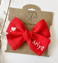 Load image into Gallery viewer, *4 Week TAT* Sweet Red Linen Name Bows