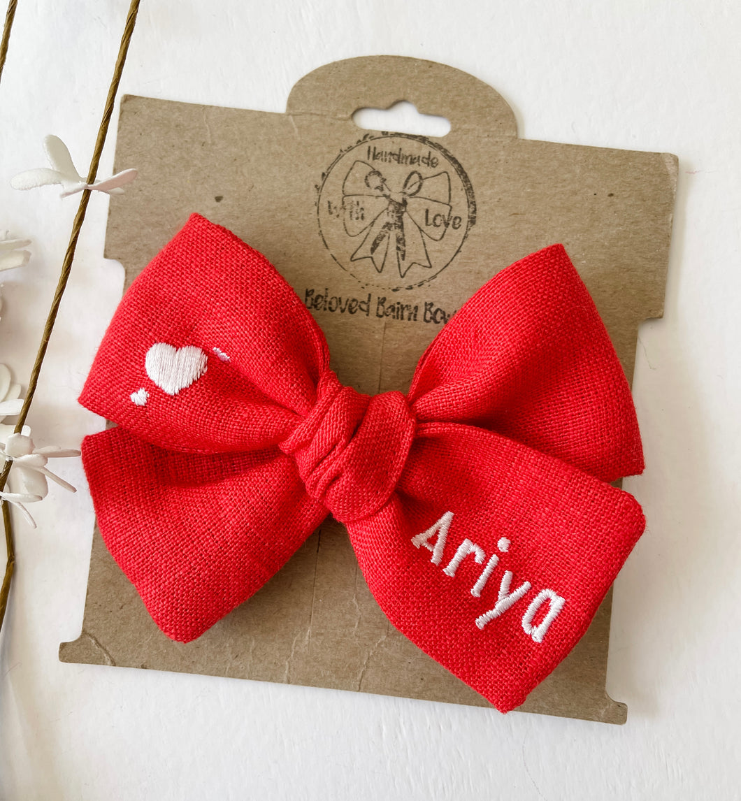 *4 Week TAT* Sweet Red Linen Name Bows
