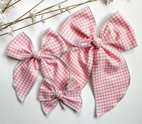 *SALE* Pink/mint Gingham Bows and Headbands