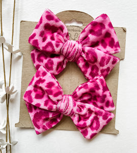 Pink Leopard Handtied Velvet Bows and Headbands