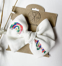 Load image into Gallery viewer, *4 Week TAT* Rainbow Embellished Linen Name Bows