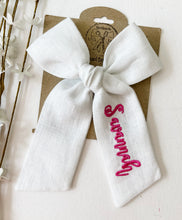 Load image into Gallery viewer, *4 Week TAT* Pink Name Linen Embroidered Bows