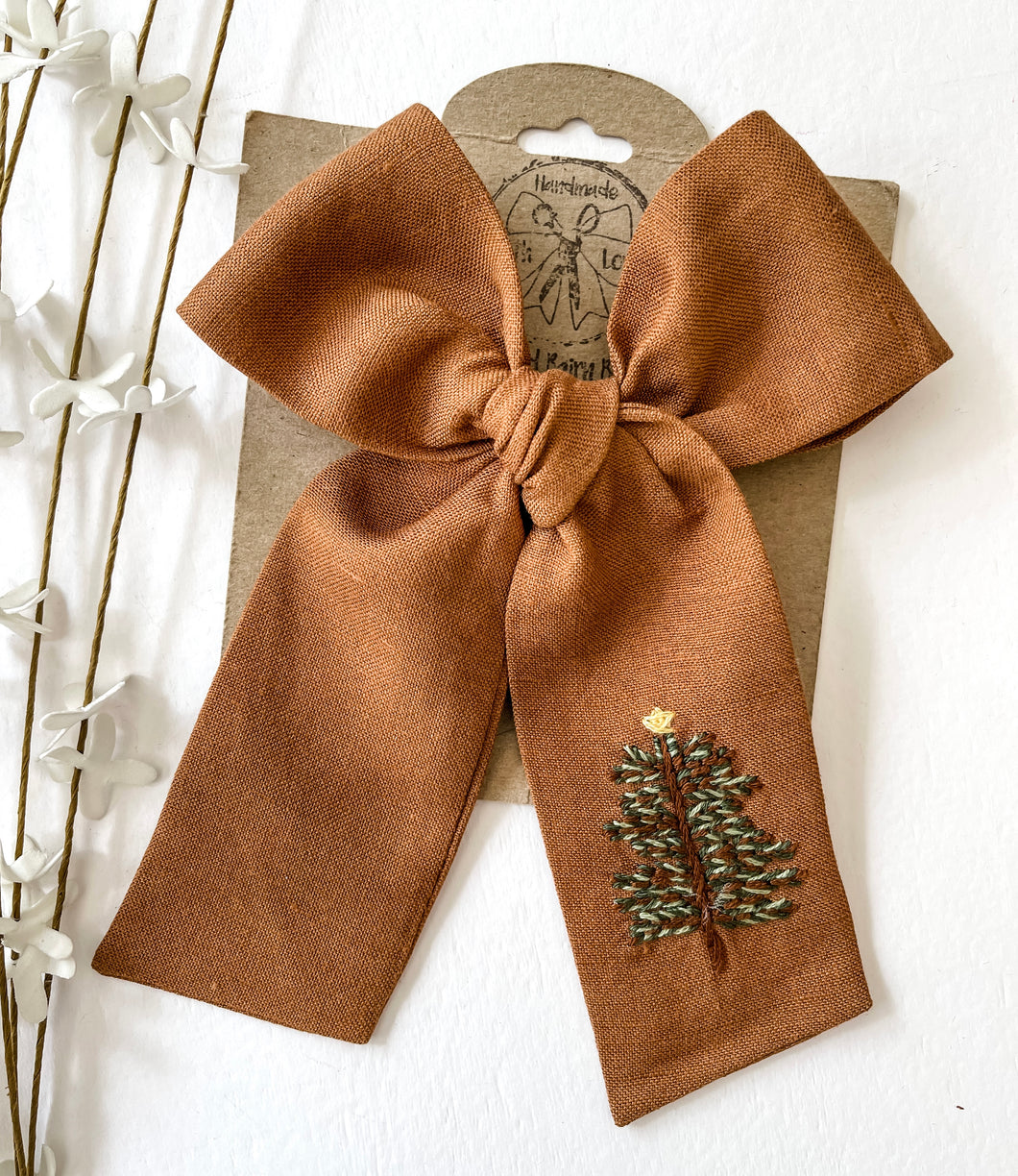 Holiday Pine Embroidered Jayleigh and Handtied Bows