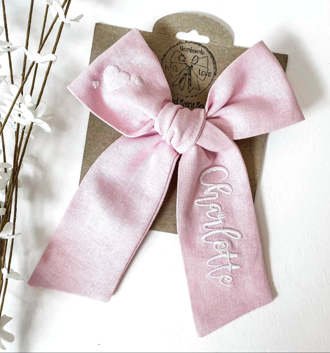*4 Week TAT* Sweet Pink Linen Name Bows