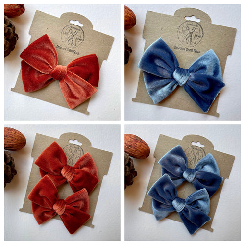 Rust and Dusty Blue Handtied Velvet Bows